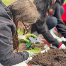 Female students planting new garden